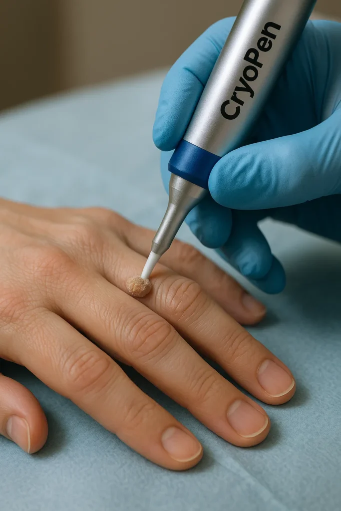 example of cryopen wart removal Durham treatment on a persons finger