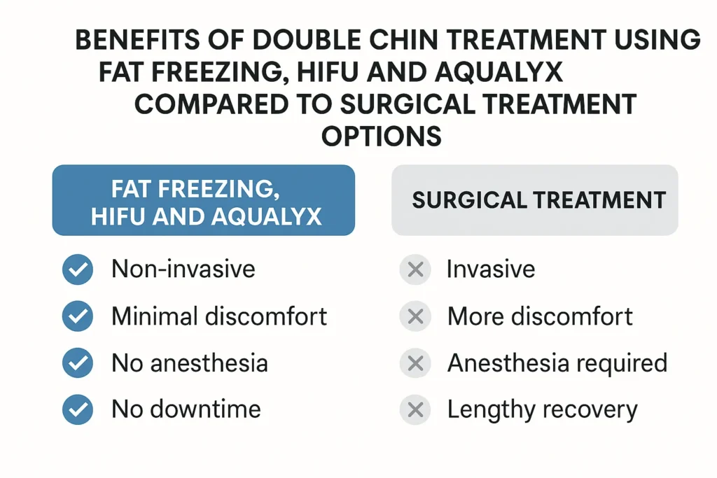 Graphic about the benefits of double chin treatment Durham - from LA LIPO