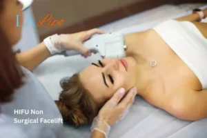 Woman having Hi-Fu to reduce wrinkles Durham.