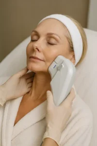 Woman receiving HIFU non surgical facelift treatment Durham