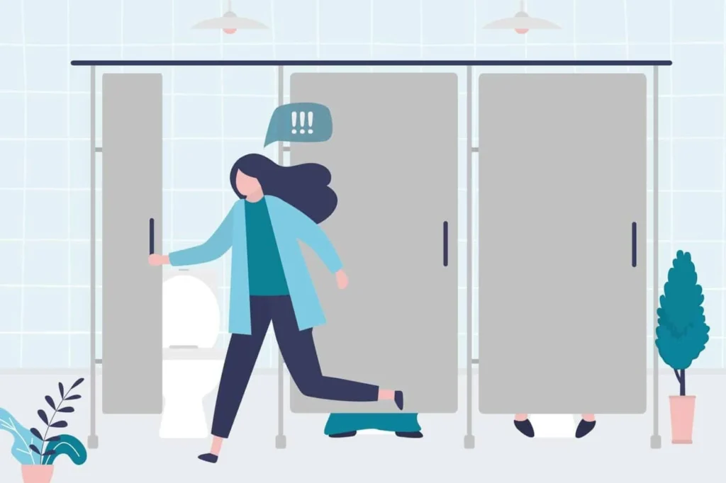 graphic of Urine incontinence Durham woman running to the toilet.